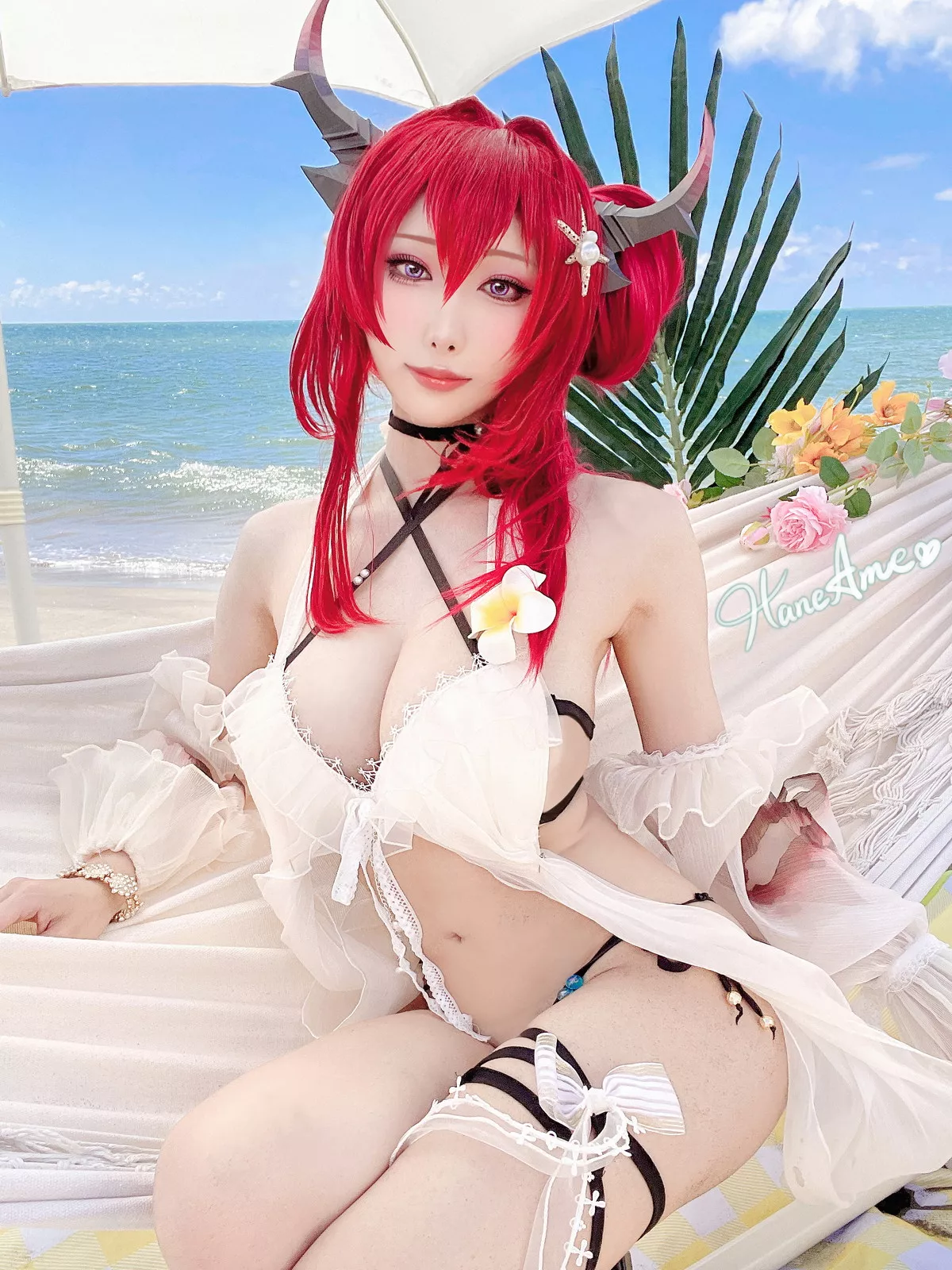 Coser美女雨波_HaneAme泳裝主题海边沙滩性感比基尼秀完美身材惹火诱惑写真38P