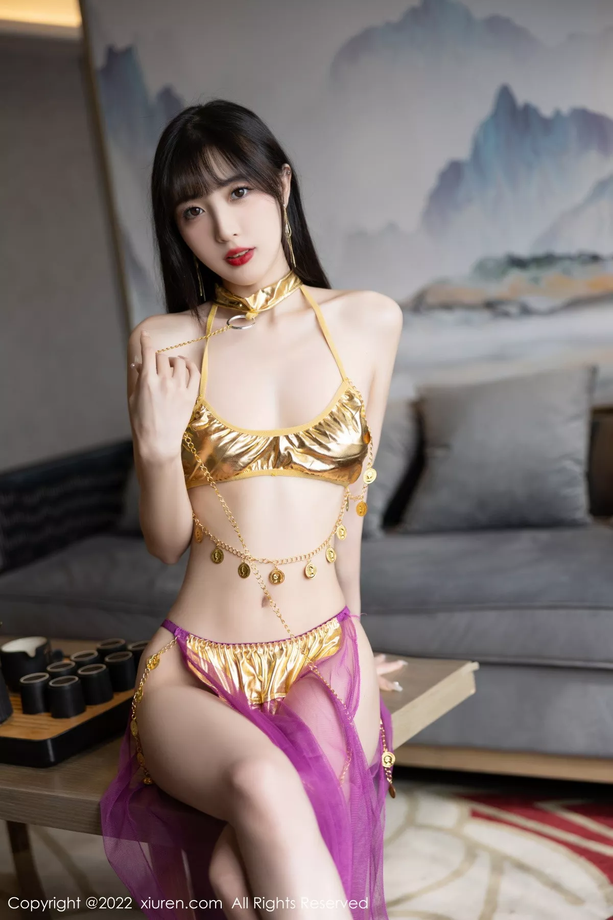 XiuRen第5901期_模特林星阑私房性感红色薄纱配金色比基尼秀曼妙身姿诱惑写真71P