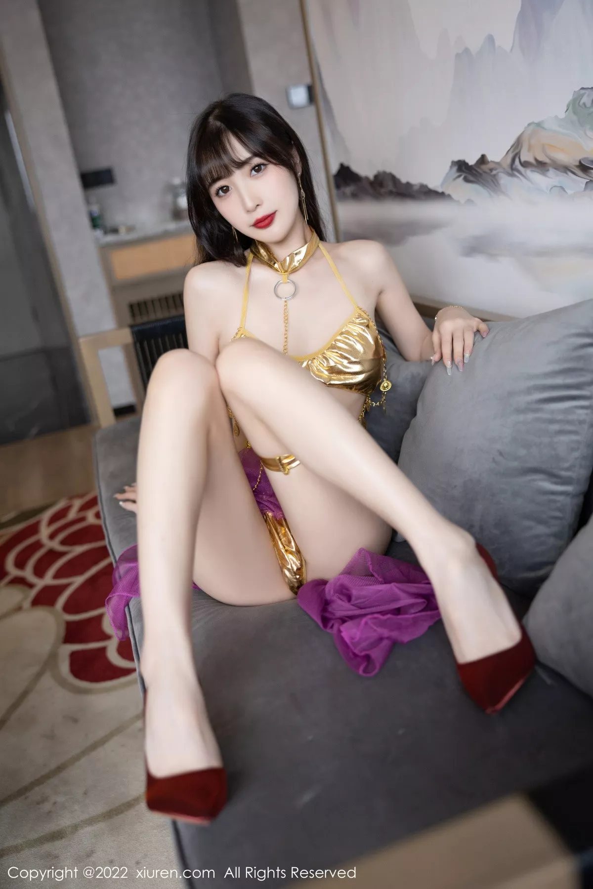 XiuRen第5901期_模特林星阑私房性感红色薄纱配金色比基尼秀曼妙身姿诱惑写真71P