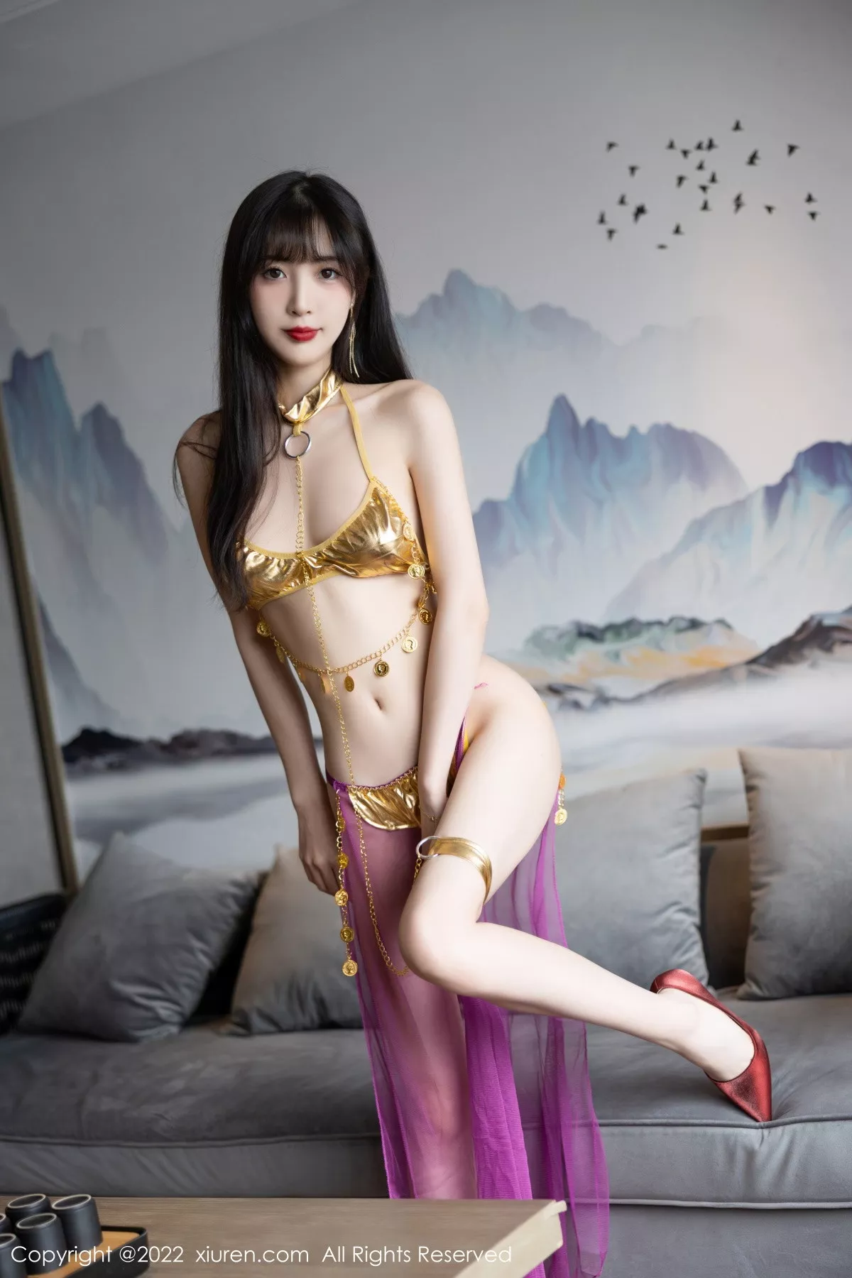 XiuRen第5901期_模特林星阑私房性感红色薄纱配金色比基尼秀曼妙身姿诱惑写真71P