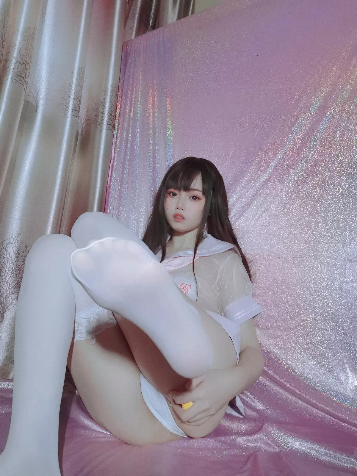 网络美女喵喵鱼粉嫩水手服主题私房脱粉色蝴蝶结露傲人豪乳遮点极致诱惑写真48P