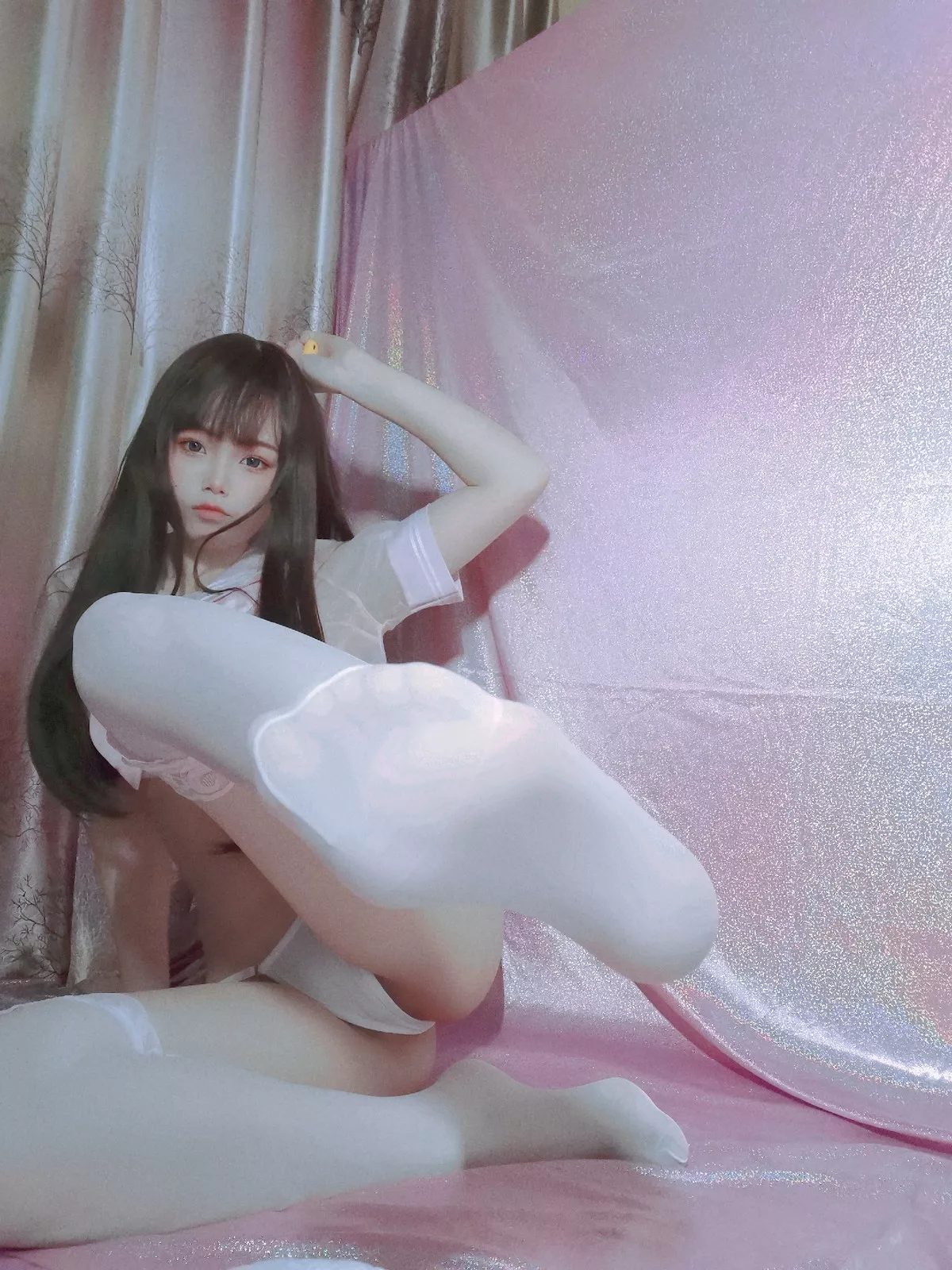 网络美女喵喵鱼粉嫩水手服主题私房脱粉色蝴蝶结露傲人豪乳遮点极致诱惑写真48P