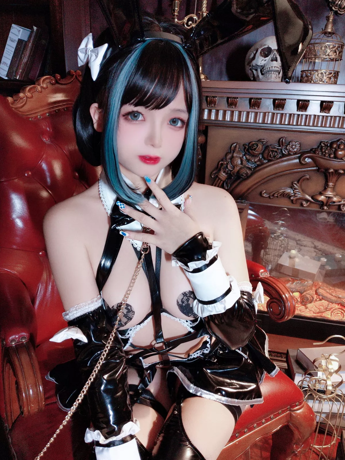 Cosplay美女日奈娇万圣恶魔皮衣主题性感黑色皮质连体内衣秀豪乳遮点诱惑写真66P