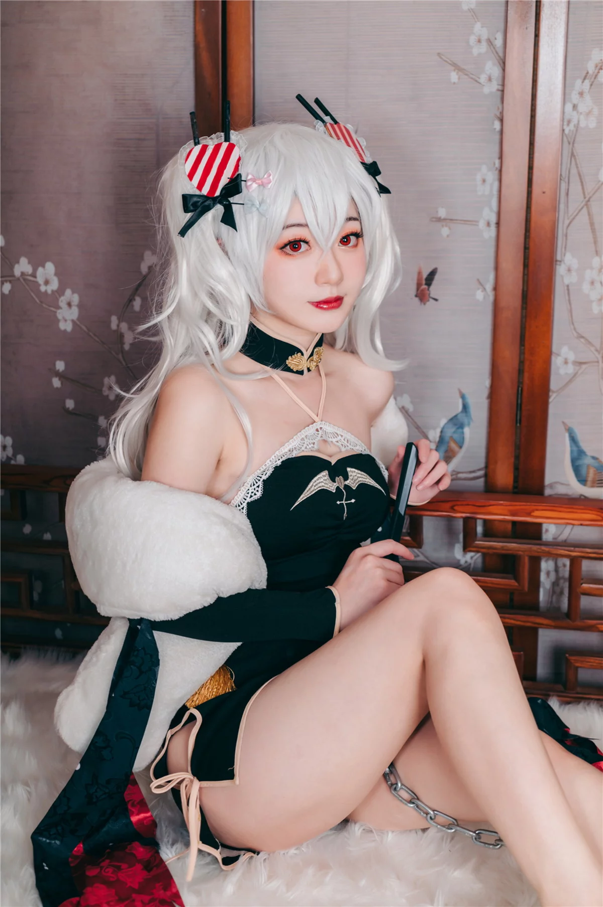 Coser美女桃墨吸血鬼旗袍主题私房性感黑色超短旗袍秀白嫩肌肤迷人诱惑写真40P