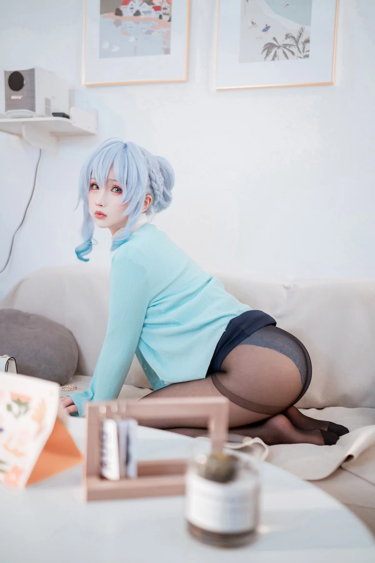 网络美女rioko凉凉子雪女主题私房半脱露蕾丝内衣配超薄黑丝秀翘臀美腿诱惑写真80P