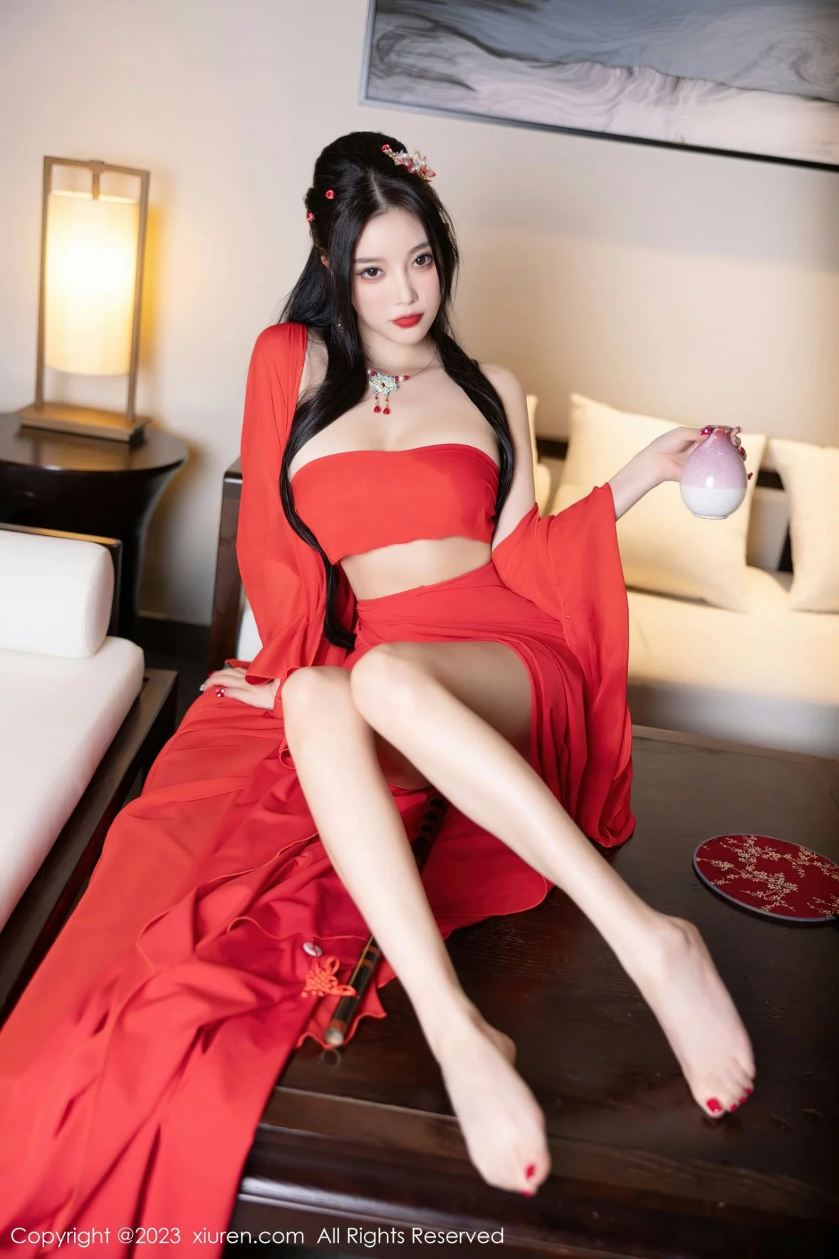 XiuRen第6149期_女神杨晨晨Yome温泉性感半透红色丝绸秀丰满身材惹火诱惑写真88P