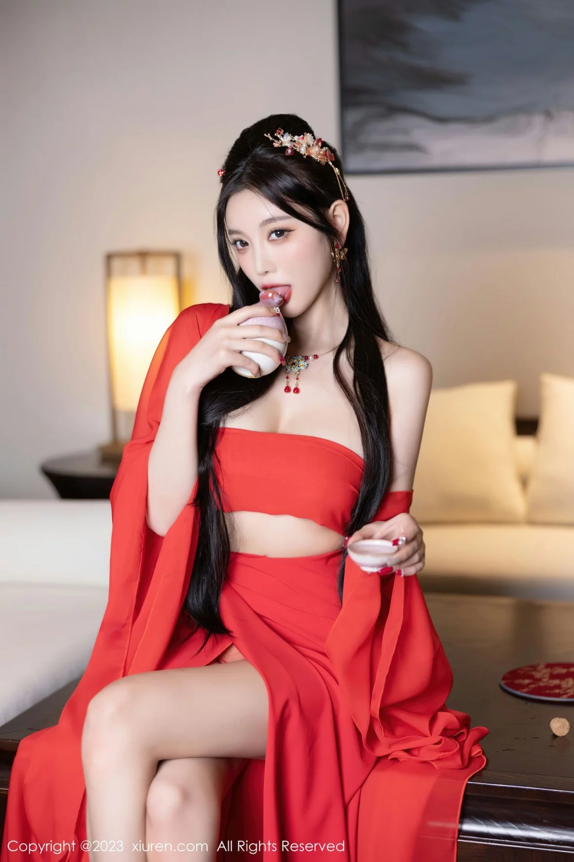XiuRen第6149期_女神杨晨晨Yome温泉性感半透红色丝绸秀丰满身材惹火诱惑写真88P