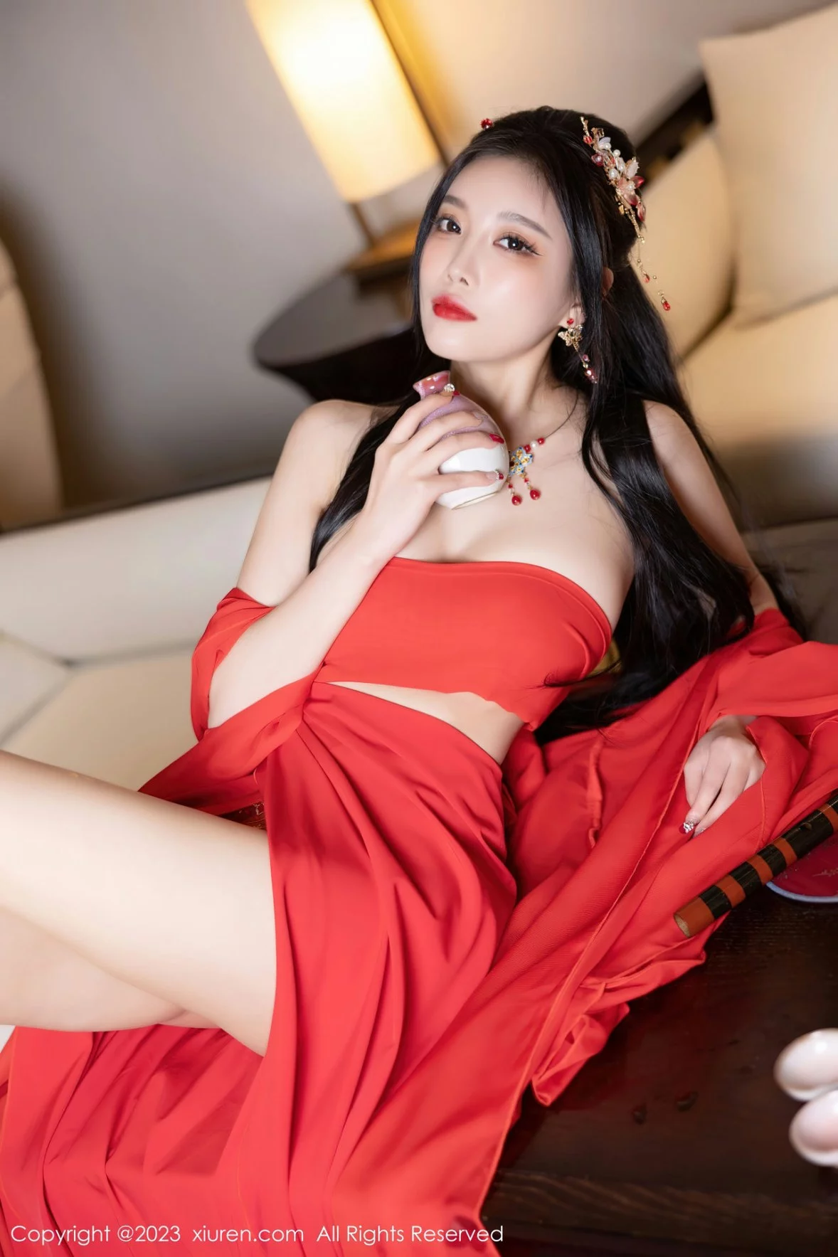 XiuRen第6149期_女神杨晨晨Yome温泉性感半透红色丝绸秀丰满身材惹火诱惑写真88P