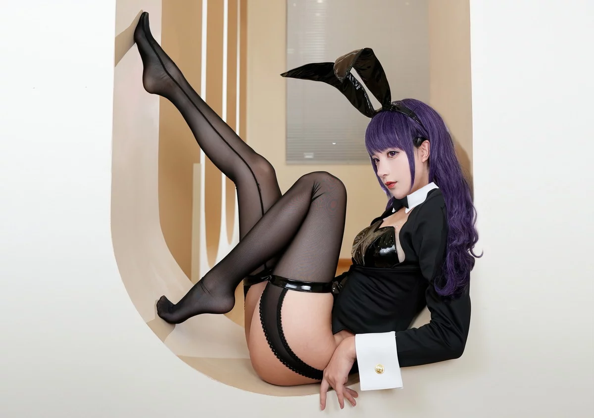 网络美女豪歌喜多川海梦兔女郎主题私房黑色皮质连体内衣配黑丝吊袜诱惑写真67P