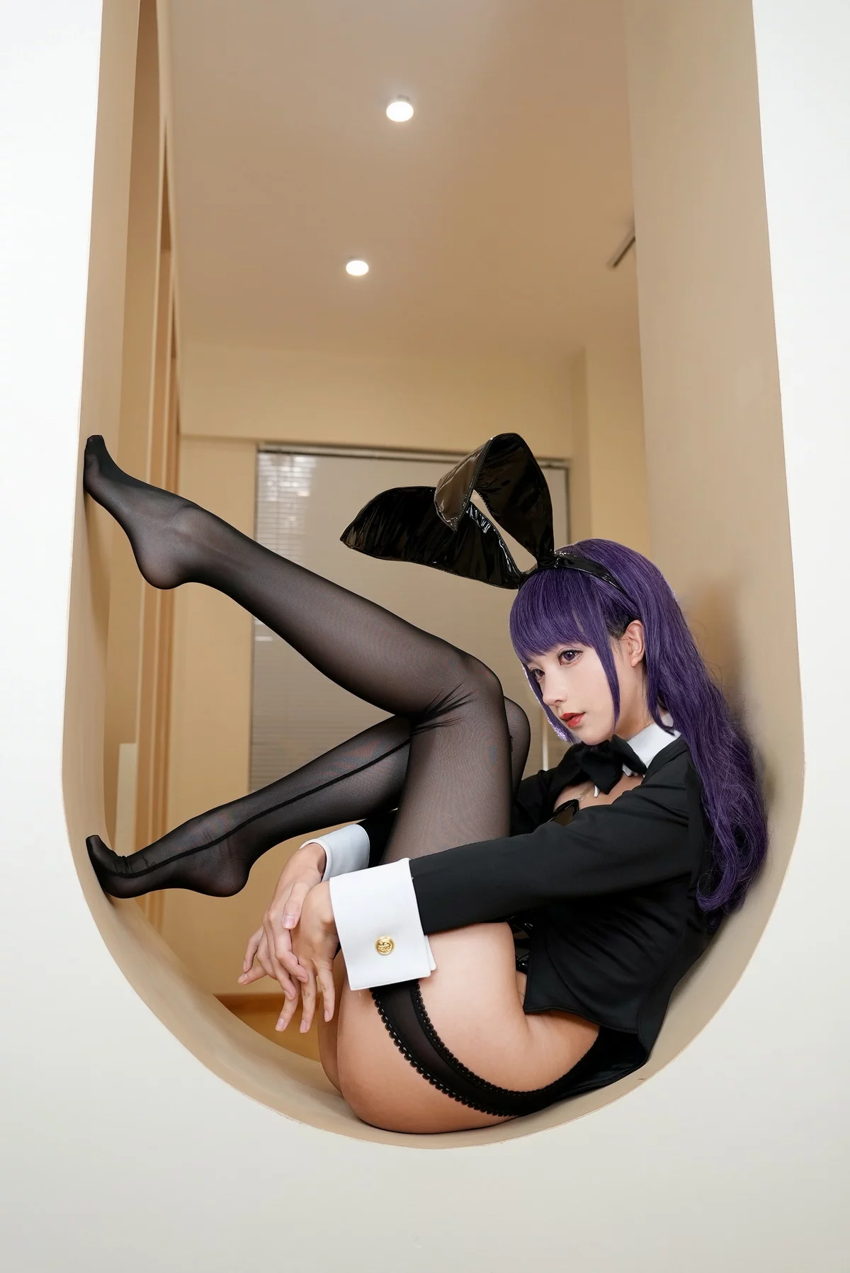 网络美女豪歌喜多川海梦兔女郎主题私房黑色皮质连体内衣配黑丝吊袜诱惑写真67P