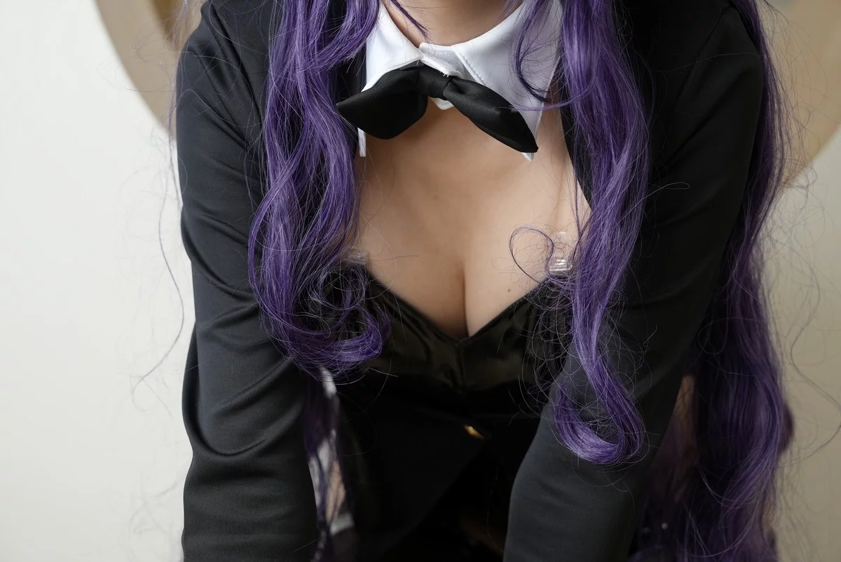 网络美女豪歌喜多川海梦兔女郎主题私房黑色皮质连体内衣配黑丝吊袜诱惑写真67P