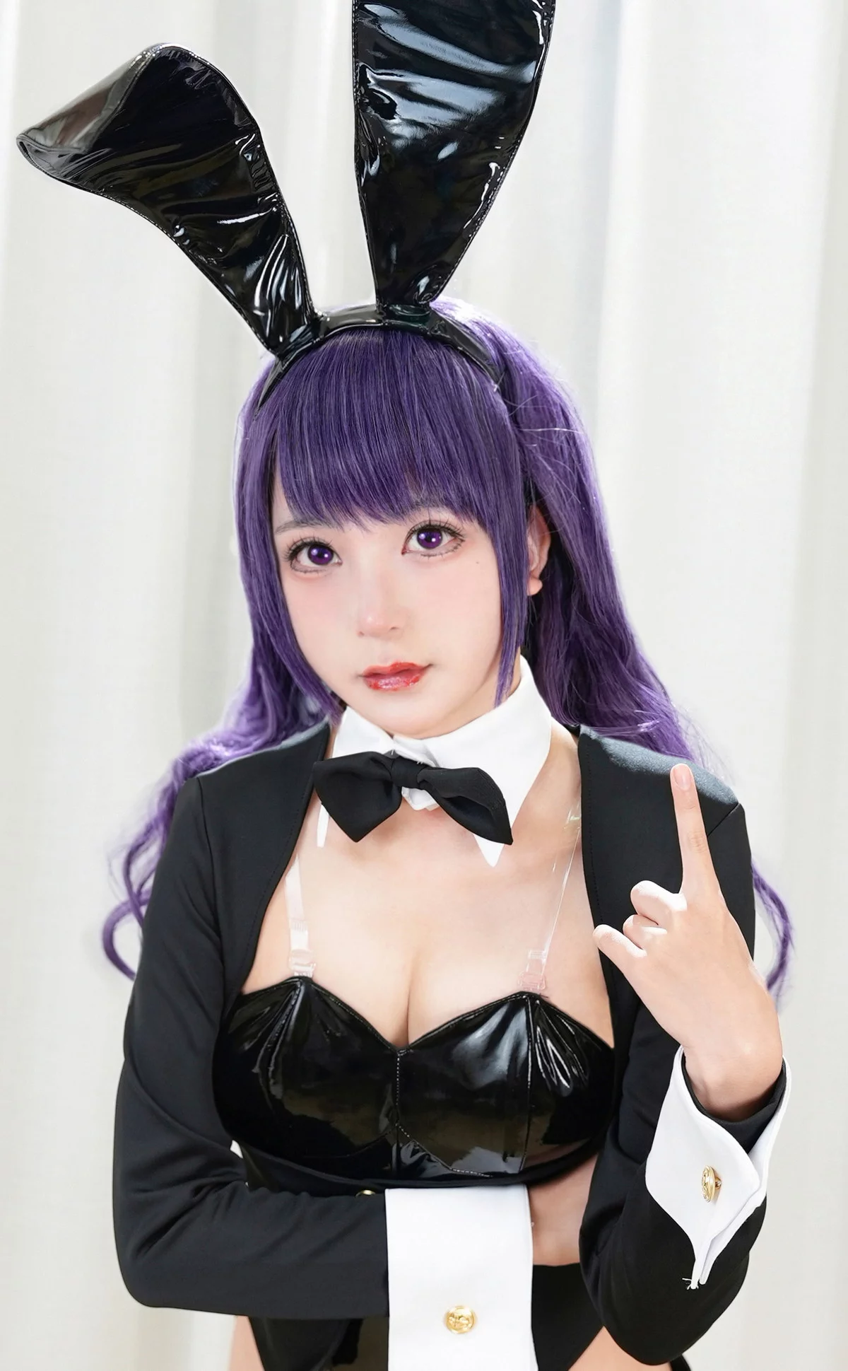 网络美女豪歌喜多川海梦兔女郎主题私房黑色皮质连体内衣配黑丝吊袜诱惑写真67P