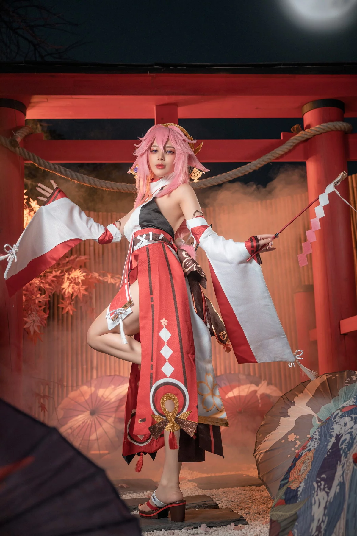 网络美女阿九八重神子主题私房性感彩色裙服饰半撩秀白嫩翘臀美腿诱惑写真51P