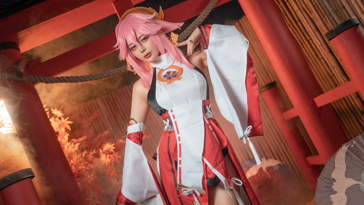 网络美女阿九八重神子主题私房性感彩色裙服饰半撩秀白嫩翘臀美腿诱惑写真51P
