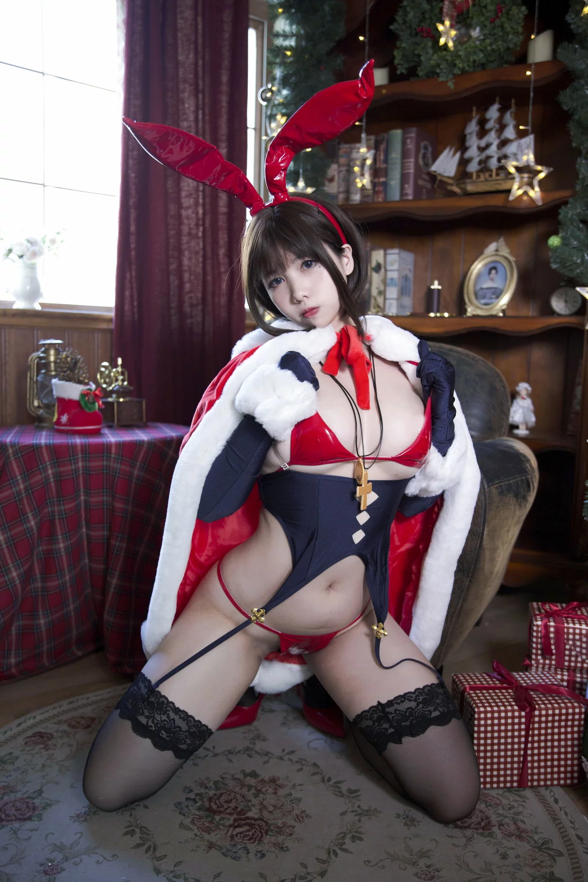 网络美女Meroko_魅瞳魔太郎兔女郎主题性感红色皮质内衣秀丰满身材诱惑写真24P