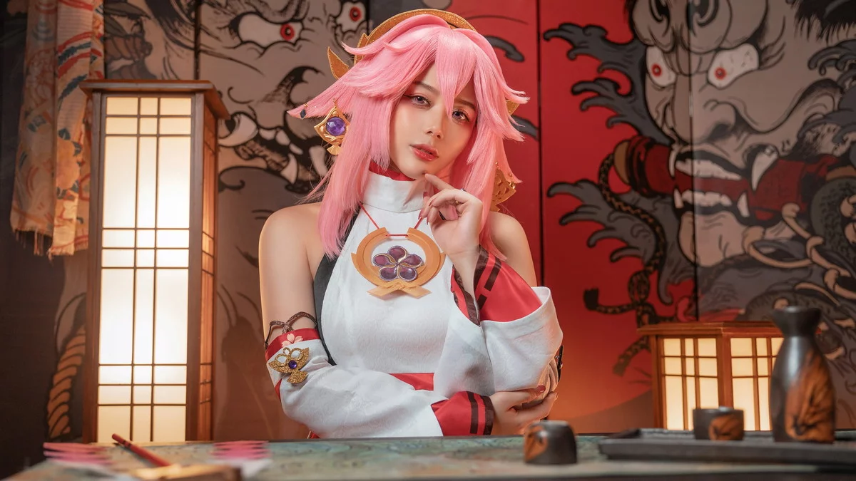 网络美女阿九八重神子主题私房性感彩色裙服饰半撩秀白嫩翘臀美腿诱惑写真51P
