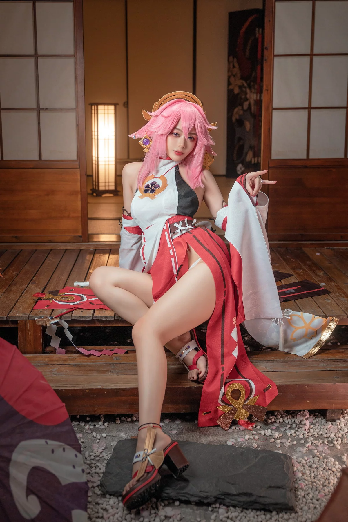 网络美女阿九八重神子主题私房性感彩色裙服饰半撩秀白嫩翘臀美腿诱惑写真51P