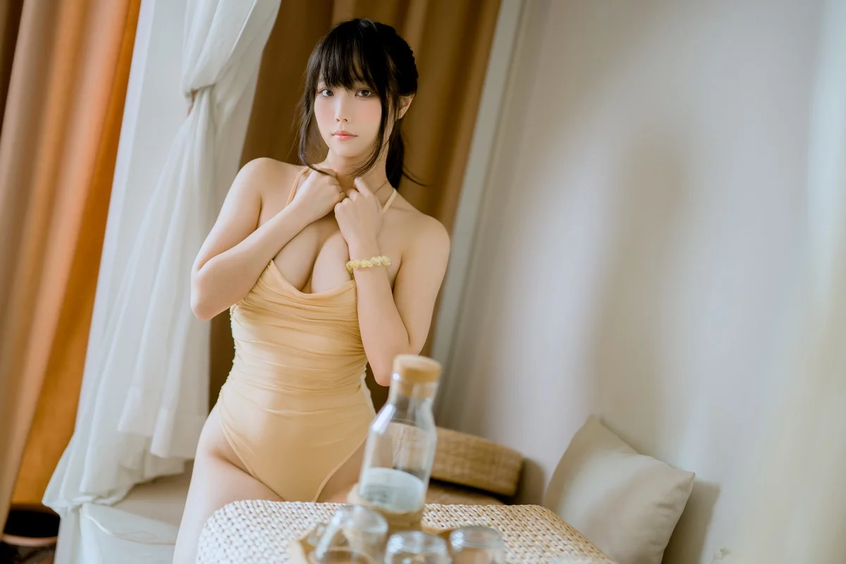 网络美女汪知子观察柠檬主题私房脱牛仔短裤露性感肉色连体衣完美诱惑写真41P