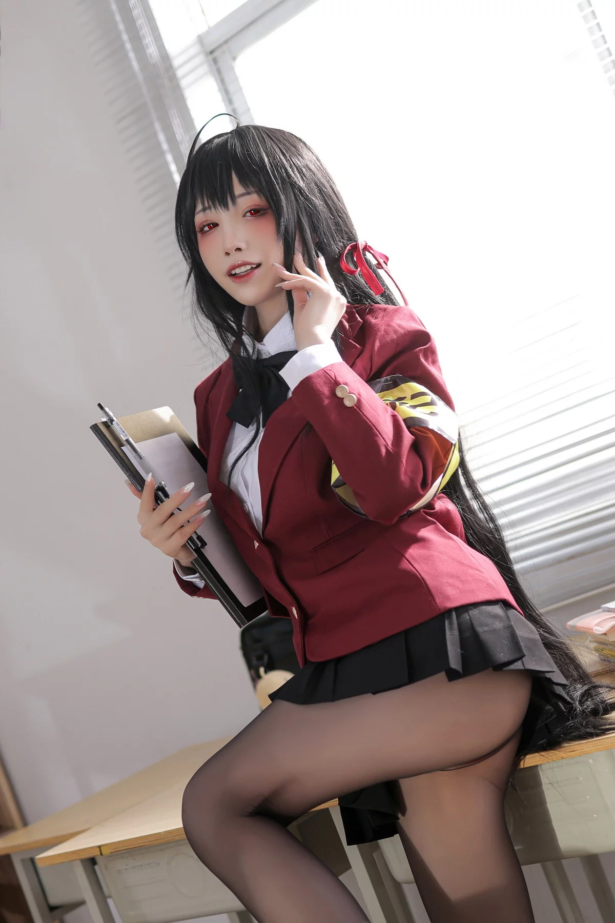 动漫博主水淼Aqua-JK大凤主题脱学生制服露性感红色内衣配超薄黑丝诱惑写真71P