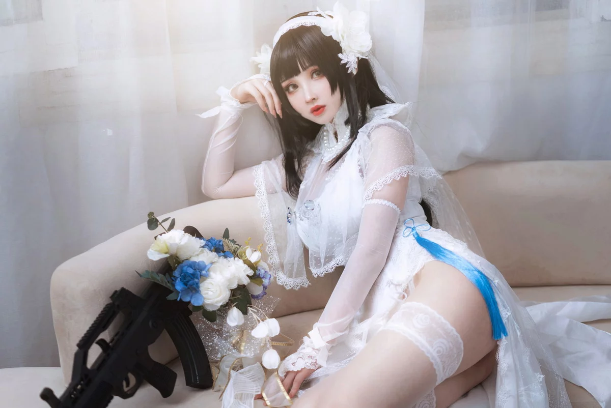网络美女rioko凉凉子95式花嫁主题性感白色薄透婚纱配蕾丝吊袜迷人诱惑写真25P