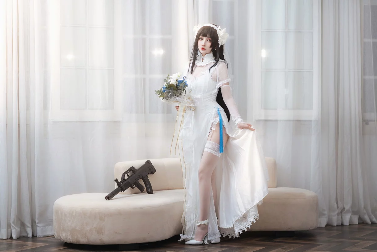 网络美女rioko凉凉子95式花嫁主题性感白色薄透婚纱配蕾丝吊袜迷人诱惑写真25P