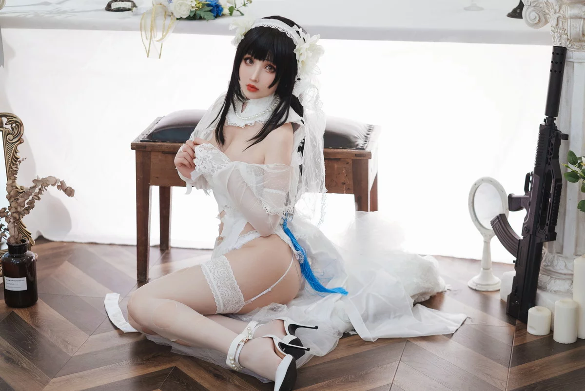 网络美女rioko凉凉子95式花嫁主题性感白色薄透婚纱配蕾丝吊袜迷人诱惑写真25P