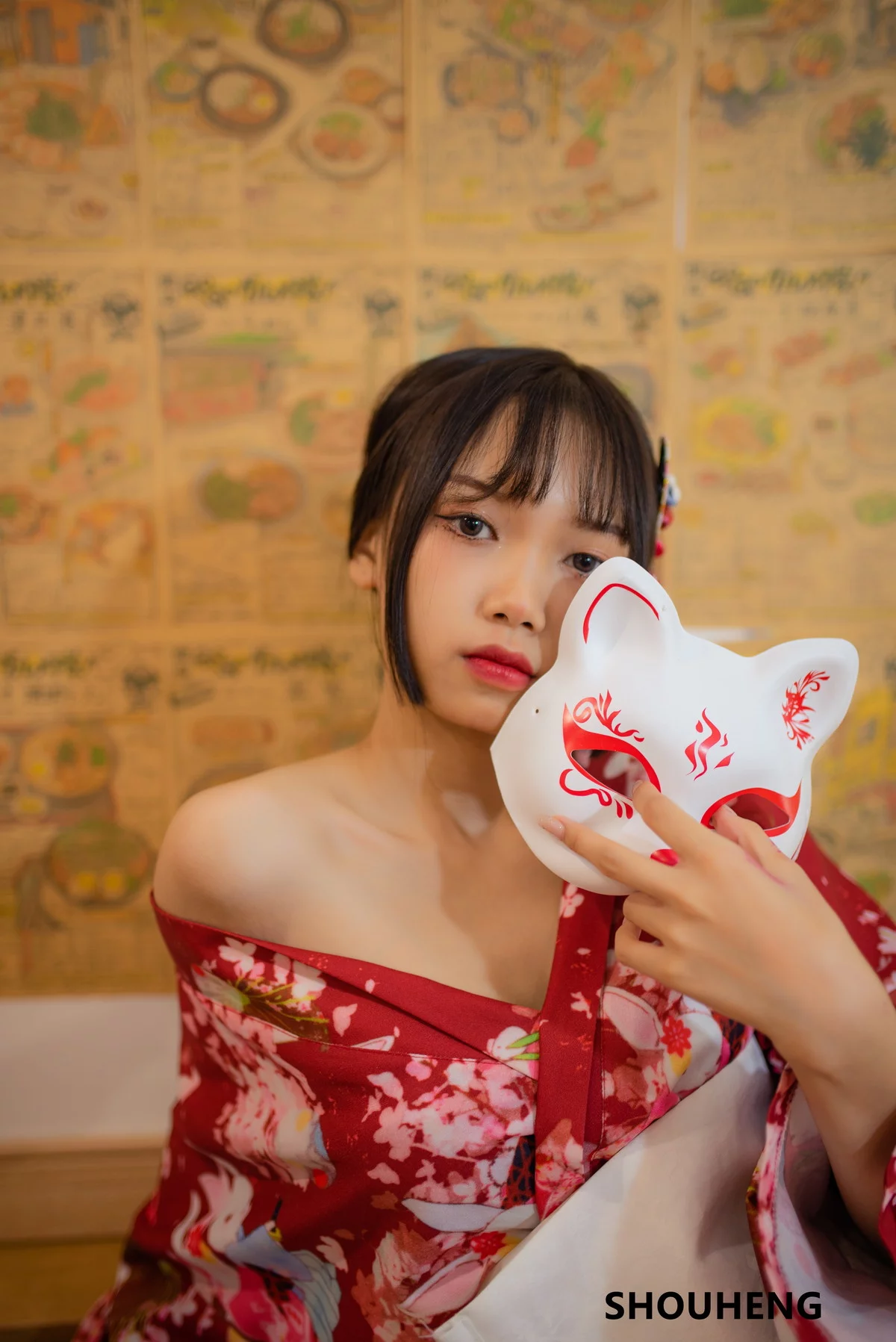网络美女萌量守恒日式和风主题私房日系风性感和服半脱露白嫩肌肤迷人写真32P