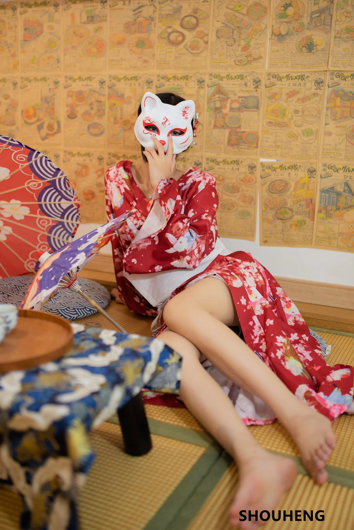 网络美女萌量守恒日式和风主题私房日系风性感和服半脱露白嫩肌肤迷人写真32P