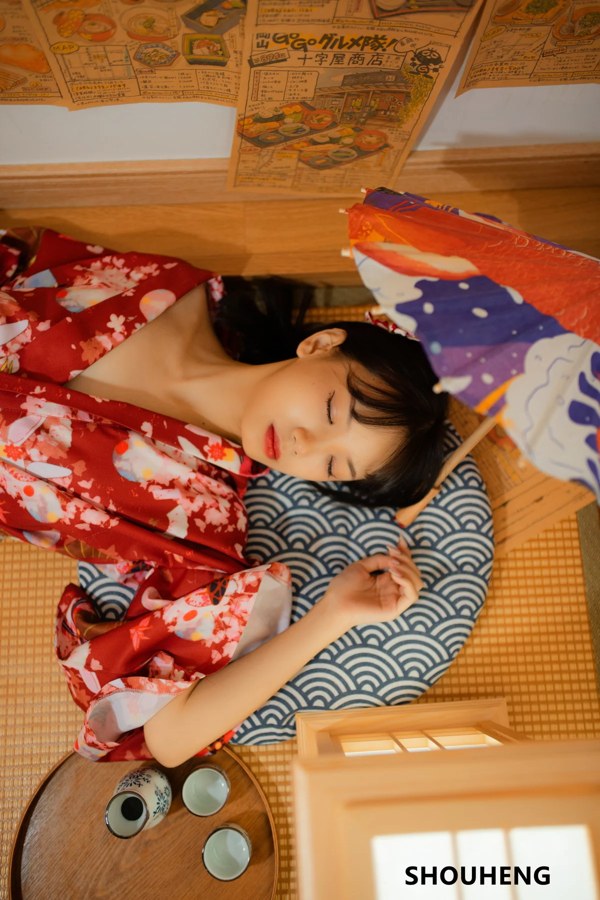 网络美女萌量守恒日式和风主题私房日系风性感和服半脱露白嫩肌肤迷人写真32P