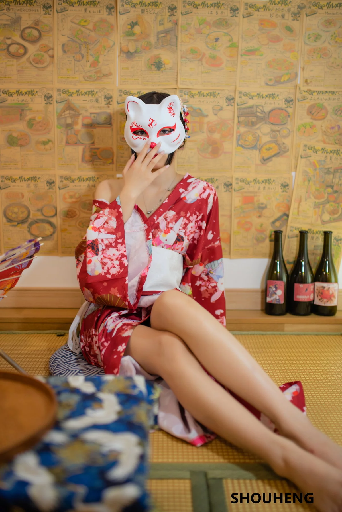 网络美女萌量守恒日式和风主题私房日系风性感和服半脱露白嫩肌肤迷人写真32P