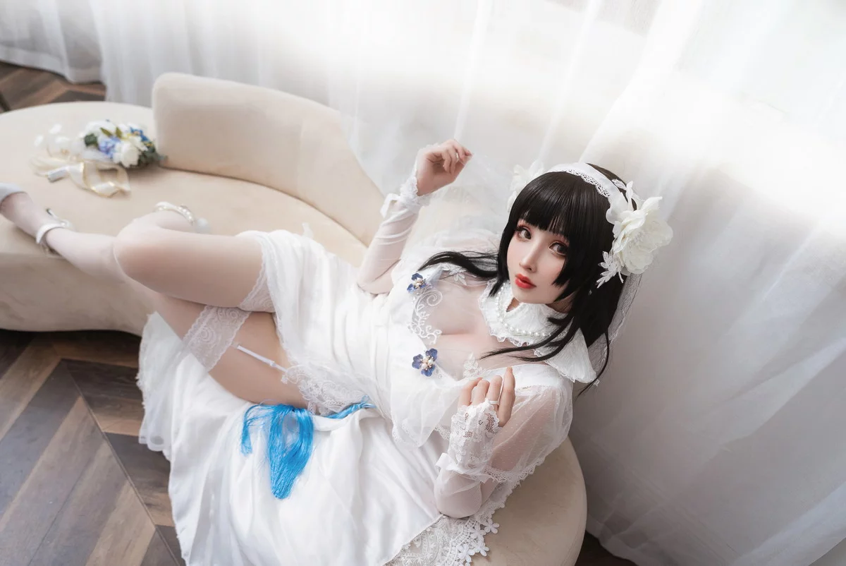 网络美女rioko凉凉子95式花嫁主题性感白色薄透婚纱配蕾丝吊袜迷人诱惑写真25P