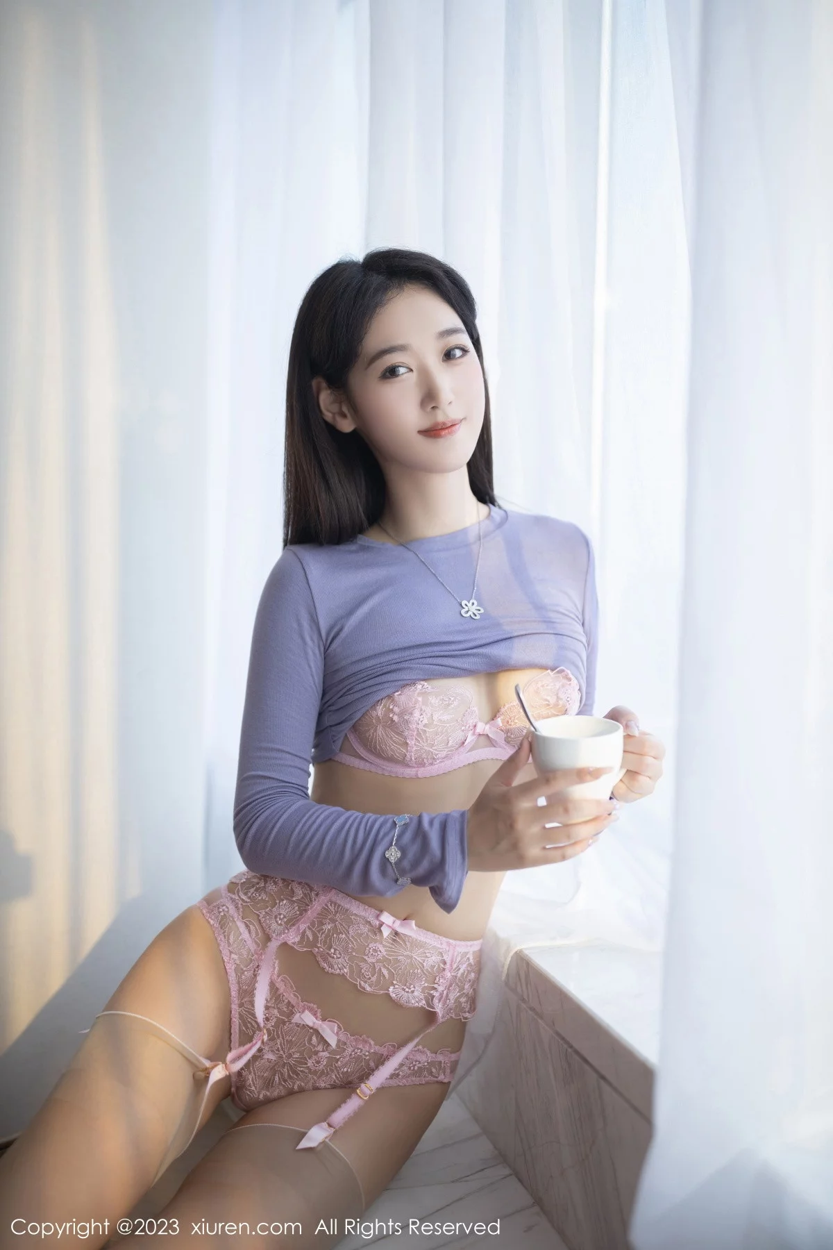 XiuRen第6258期_模特唐安琪下午茶主题半脱露粉色蕾丝内衣秀曼妙身姿诱惑写真78P