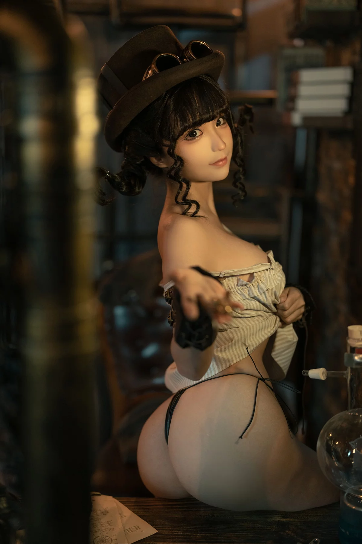 动漫博主蠢沫沫蒸汽少女主题半脱露黑色情趣内衣秀豪乳遮点极致诱惑写真110P