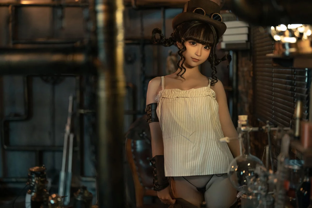 动漫博主蠢沫沫蒸汽少女主题半脱露黑色情趣内衣秀豪乳遮点极致诱惑写真110P