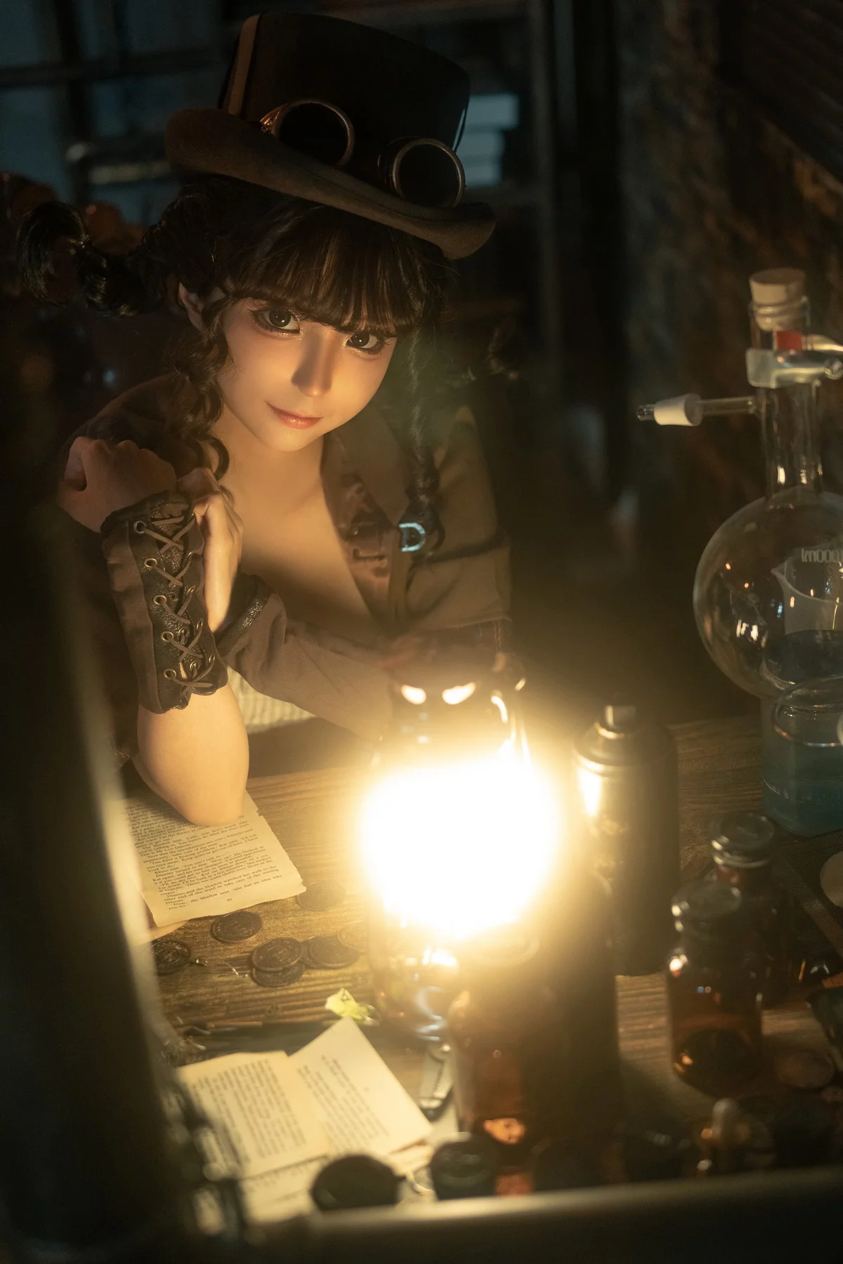 动漫博主蠢沫沫蒸汽少女主题半脱露黑色情趣内衣秀豪乳遮点极致诱惑写真110P