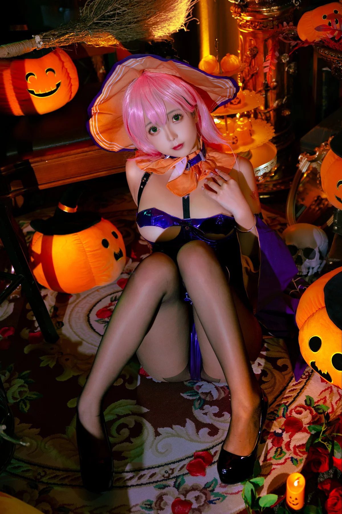 Cosplay美女日奈娇孟菲斯主题性感深蓝色皮质连体内衣秀完美身材诱惑写真25P