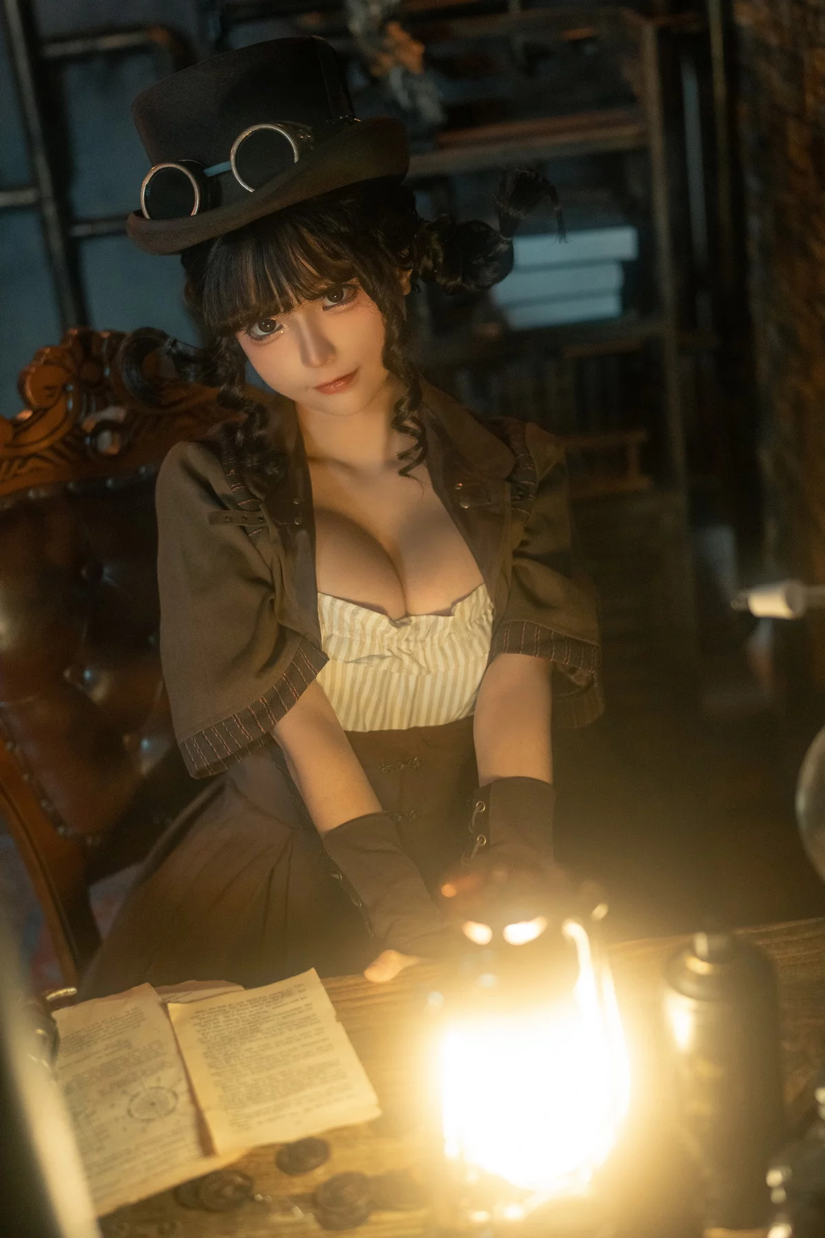 动漫博主蠢沫沫蒸汽少女主题半脱露黑色情趣内衣秀豪乳遮点极致诱惑写真110P
