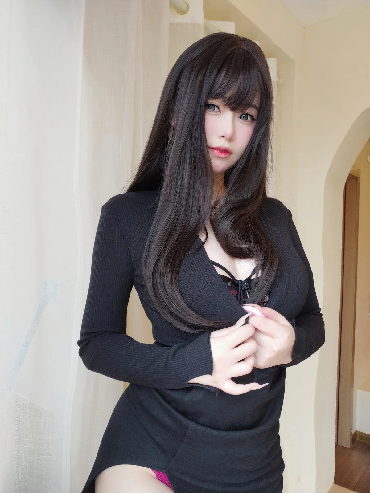 Coser妹子女主K性感内衣主题私房性感内衣半脱露豪乳红桃遮点极致诱惑写真110P