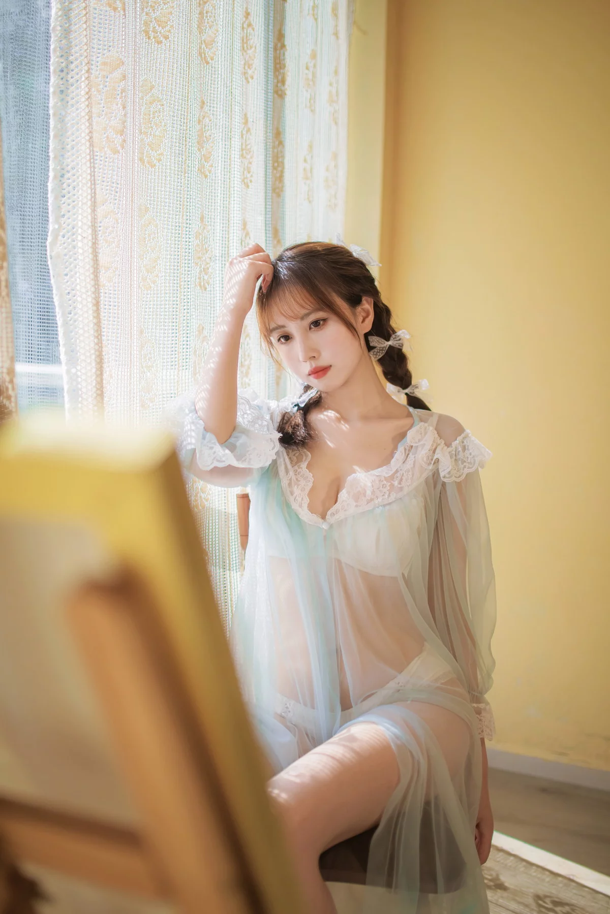 次元少女念雪ww蓝纱衣主题私房性感蓝色薄纱裙透视秀白色内衣完美诱惑写真40P