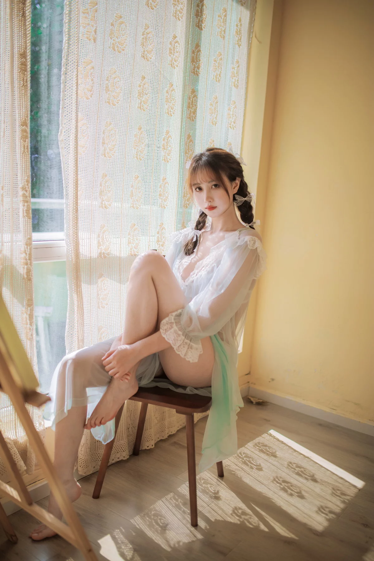 次元少女念雪ww蓝纱衣主题私房性感蓝色薄纱裙透视秀白色内衣完美诱惑写真40P