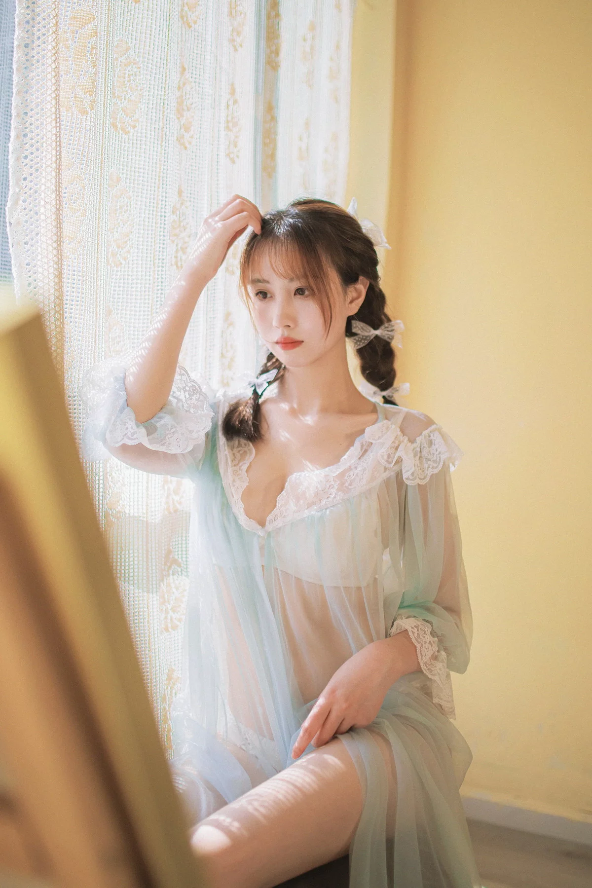 次元少女念雪ww蓝纱衣主题私房性感蓝色薄纱裙透视秀白色内衣完美诱惑写真40P