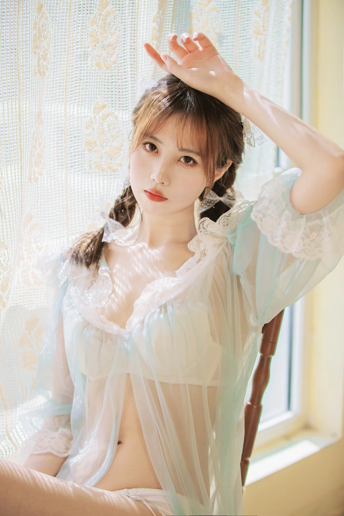 次元少女念雪ww蓝纱衣主题私房性感蓝色薄纱裙透视秀白色内衣完美诱惑写真40P