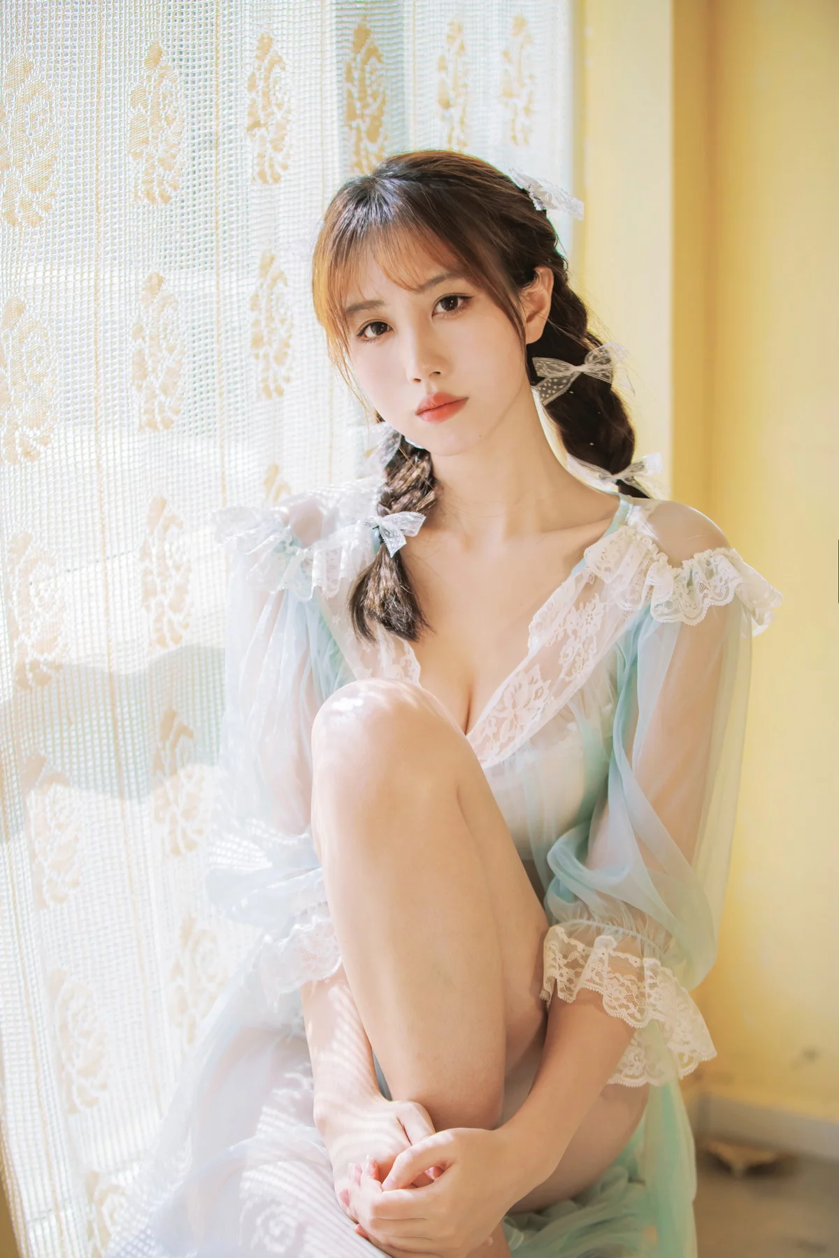 次元少女念雪ww蓝纱衣主题私房性感蓝色薄纱裙透视秀白色内衣完美诱惑写真40P