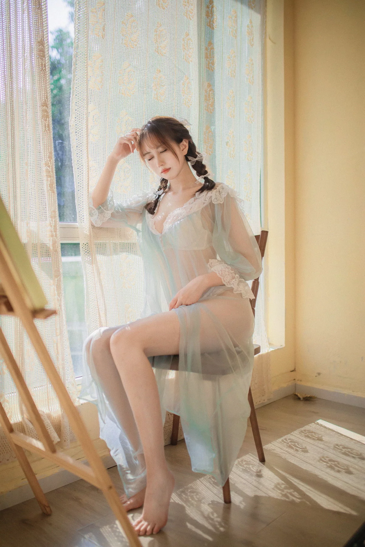 次元少女念雪ww蓝纱衣主题私房性感蓝色薄纱裙透视秀白色内衣完美诱惑写真40P