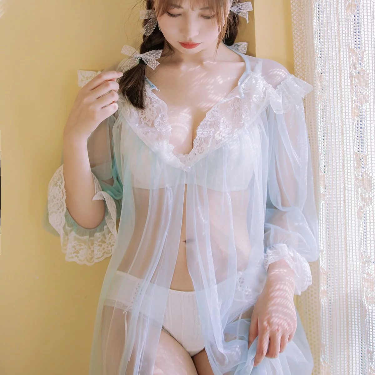 次元少女念雪ww蓝纱衣主题私房性感蓝色薄纱裙透视秀白色内衣完美诱惑写真40P