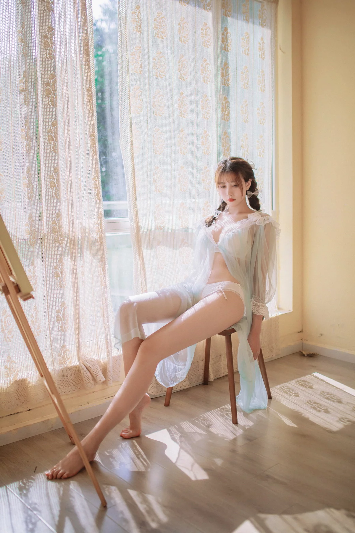 次元少女念雪ww蓝纱衣主题私房性感蓝色薄纱裙透视秀白色内衣完美诱惑写真40P