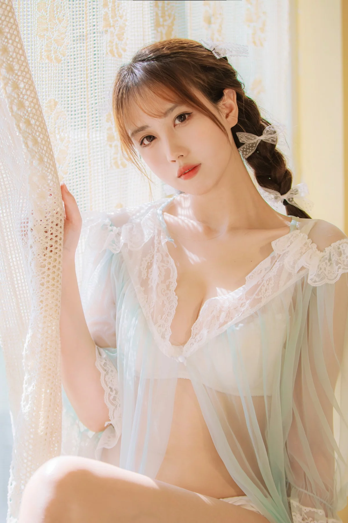 次元少女念雪ww蓝纱衣主题私房性感蓝色薄纱裙透视秀白色内衣完美诱惑写真40P