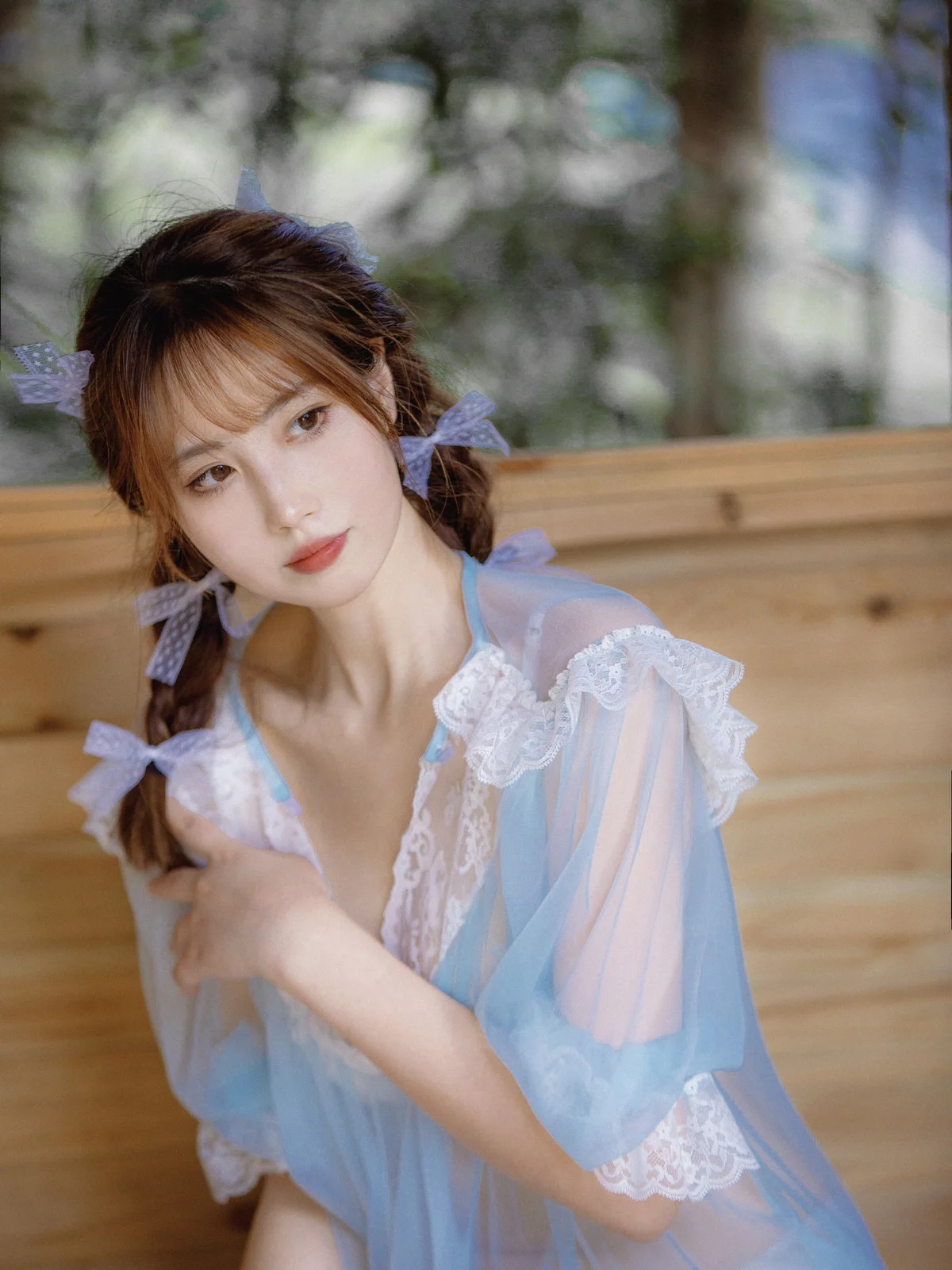 次元少女念雪ww蓝纱衣主题私房性感蓝色薄纱裙透视秀白色内衣完美诱惑写真40P