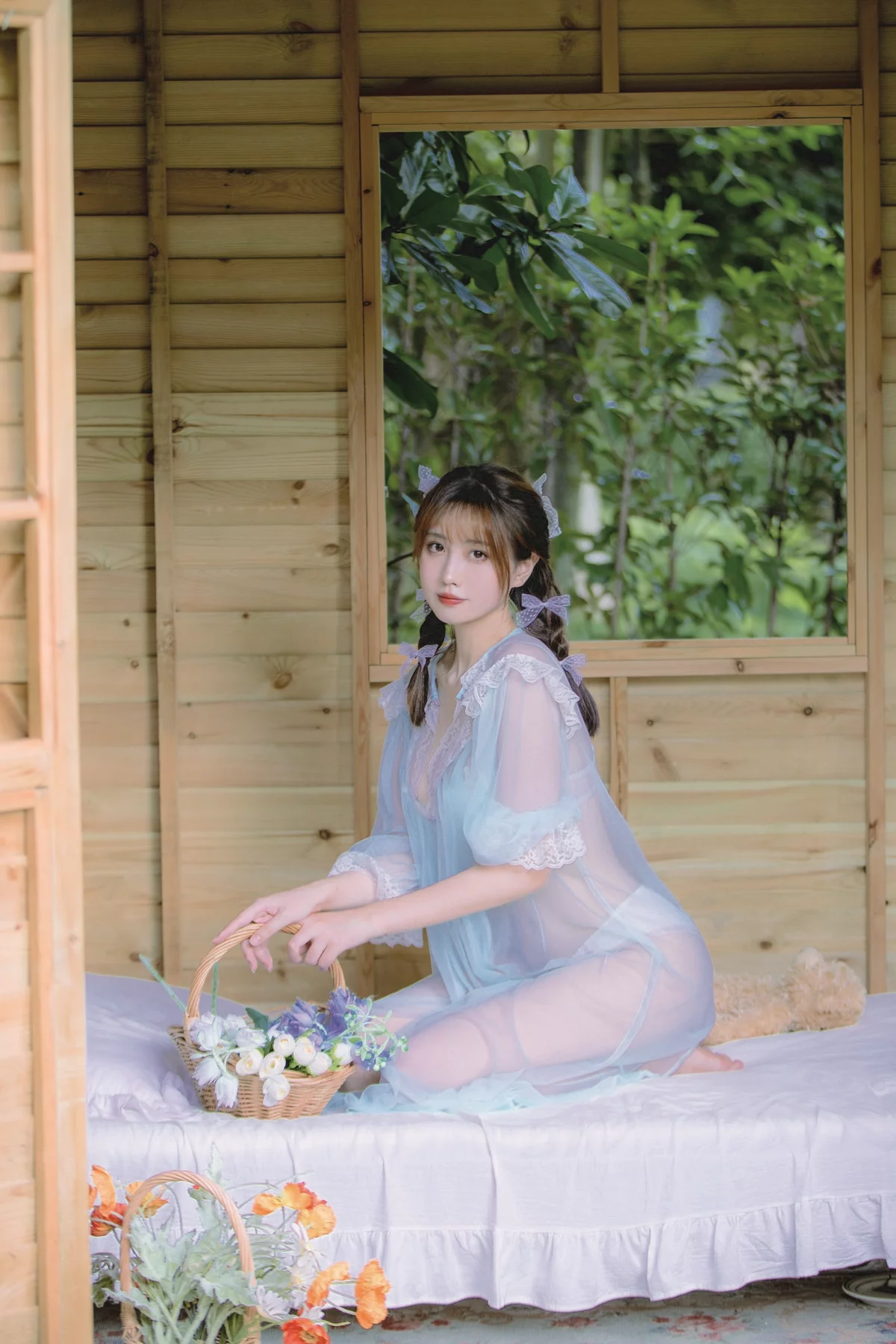 次元少女念雪ww蓝纱衣主题私房性感蓝色薄纱裙透视秀白色内衣完美诱惑写真40P