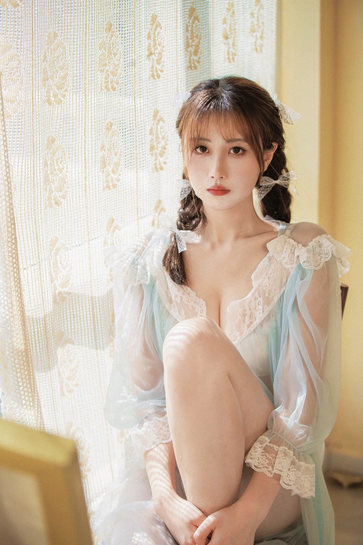次元少女念雪ww蓝纱衣主题私房性感蓝色薄纱裙透视秀白色内衣完美诱惑写真40P